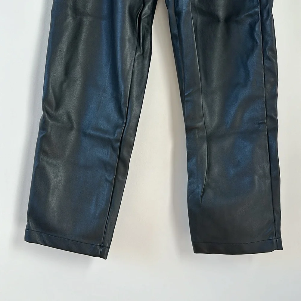 ASOS Faux Leather Pants Paperbag Waist Black Loose Fit Baggy Trousers 4 Small